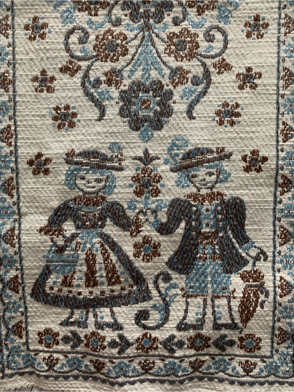 VTG Austria Mid Century Woven Table / Dresser Runner Austrian Folk Art Flowers